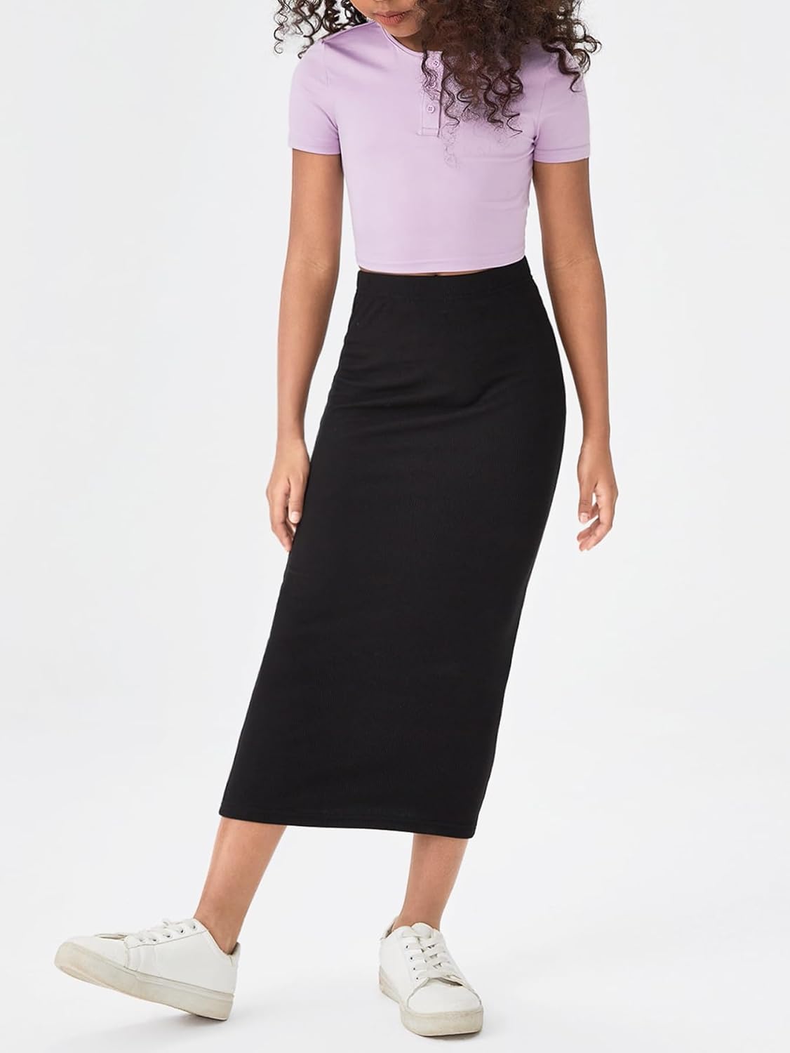 Milumia Girl's High Waisted Bodycon Skirt Ribbed Knit Slim Fit Long Pencil Skirts - Image 3
