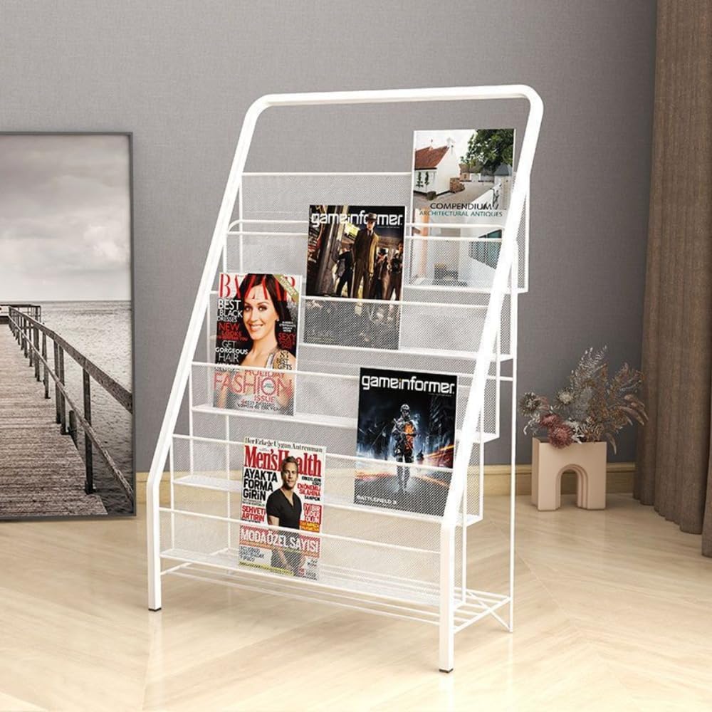 AKILERスチール製フロアスタンドマガジンラック大容量で多数の雑誌パンフレットを整理高耐久性応接室図書館店舗学校などの業務用に最適