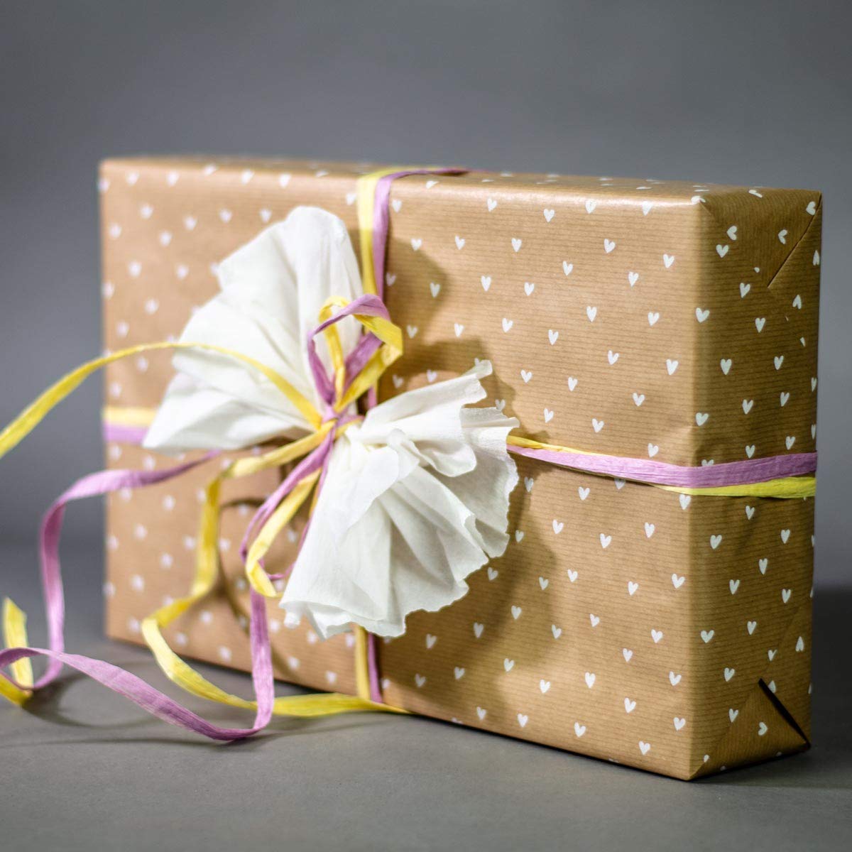 FSC große Rolle Geschenkpapier Herzen weiss 70 cm x 250 m | 60 g/m² Secare Rolle | HUTNER