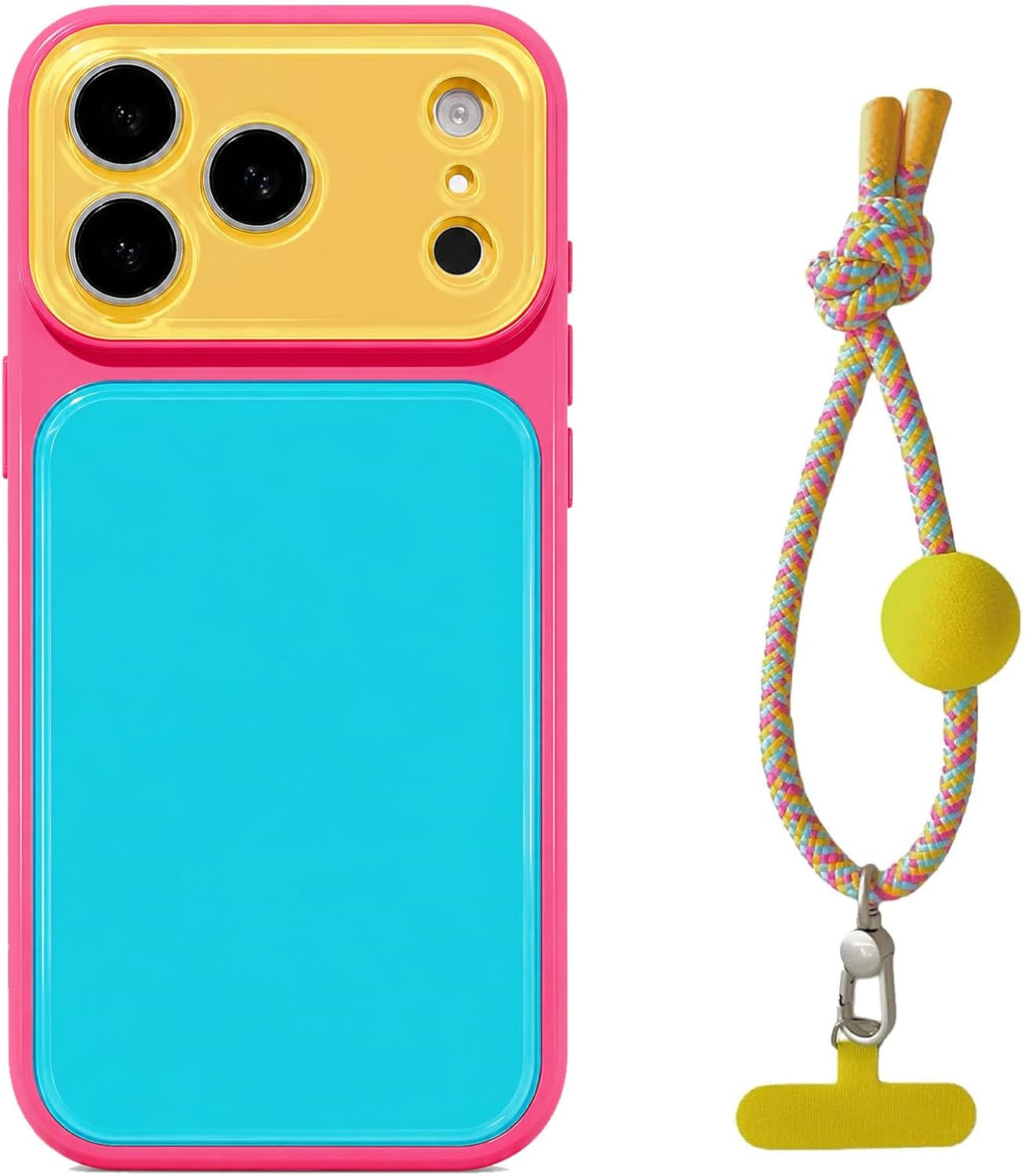 Dopamine Contrast Color Phone Case for IPhone 17/16/15/14 Pro Max, Summer Color Block Silicone Acrylic Phone Case with Dopamine Lanyard (#F,For iPhone15Pro)