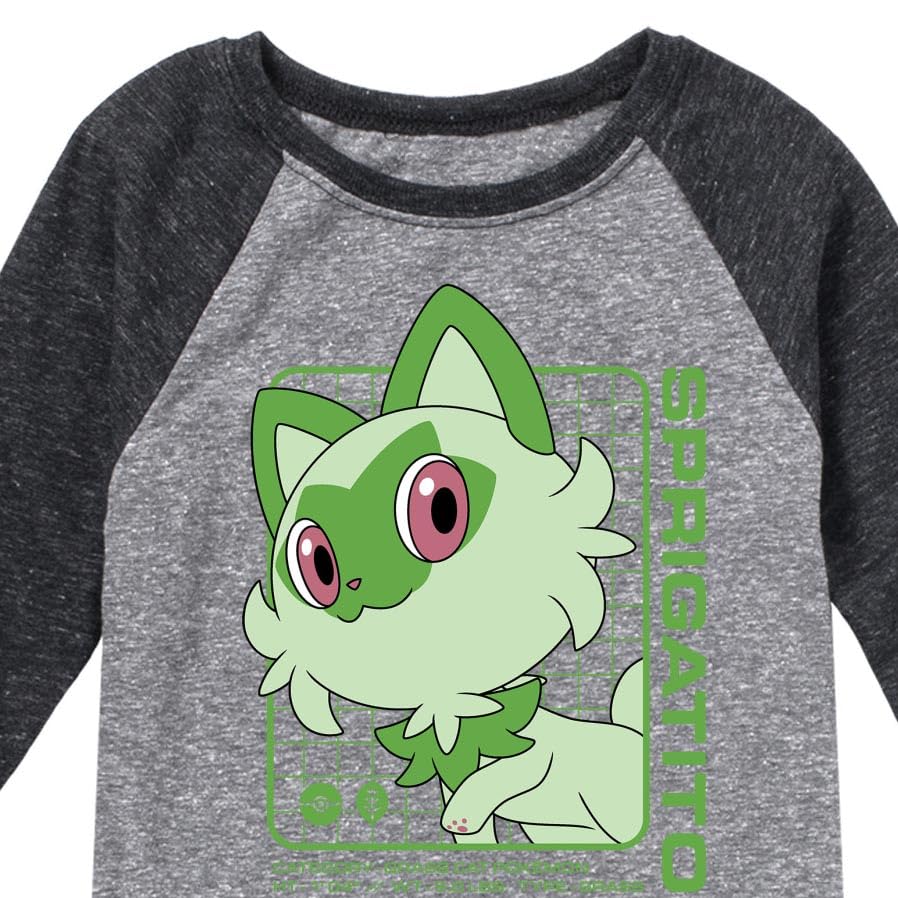 HYBRID APPAREL - Pokémon Sprigatito Stats - Kids Raglan Graphic T-Shirt3