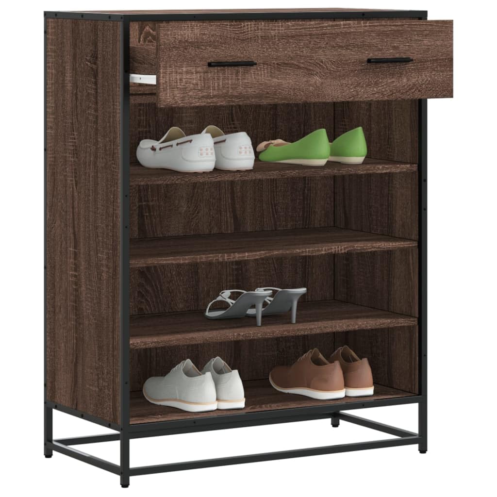 Scarpiera con Cassetto 4 Scomparti Rovere Marrone 75x38x97,5 cm