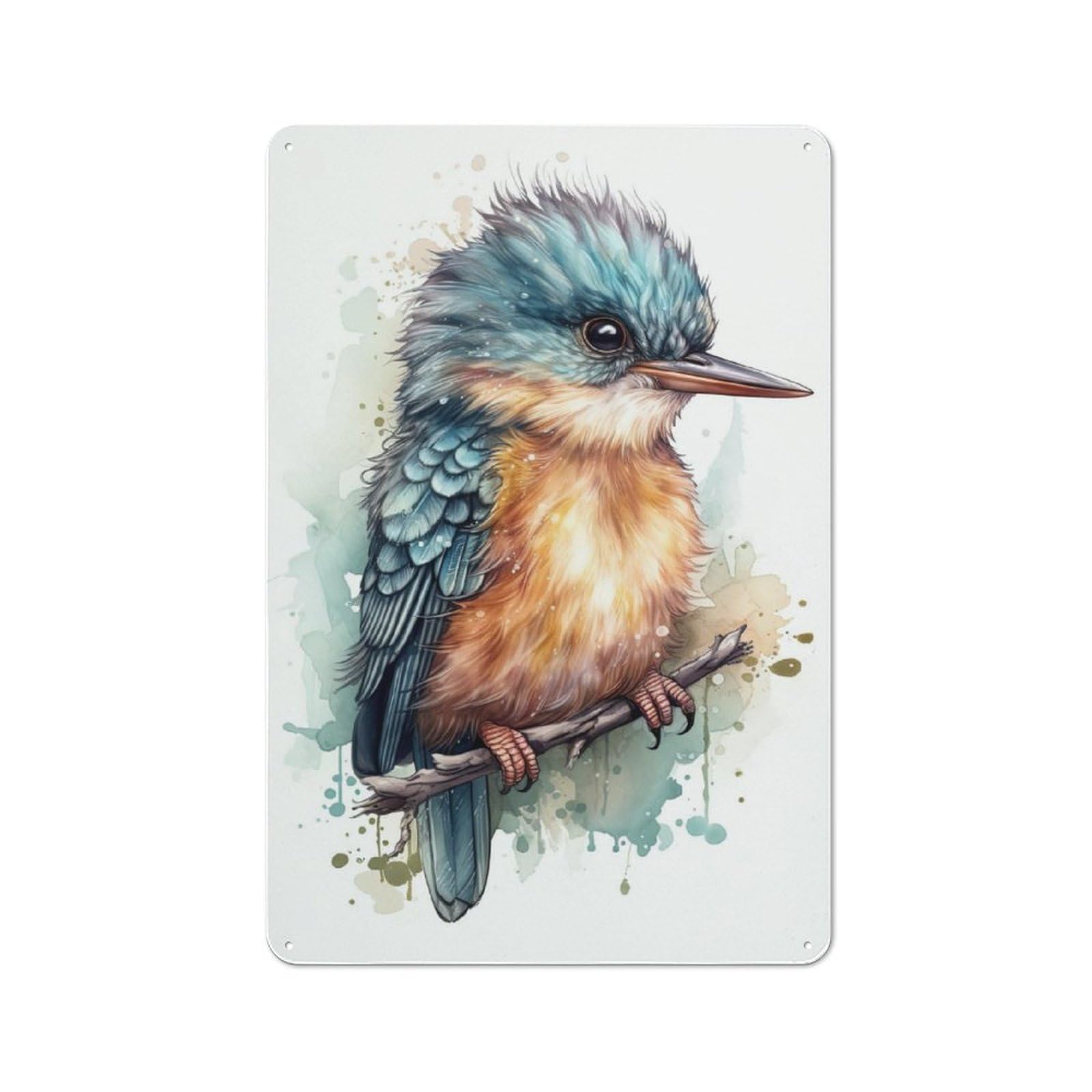 Junmoney Watercolor Baby Kingfisher Vintage Tin Sign 30X20cm For Dining Room Or Kitchen, Suited To Dining Room Decor Fans