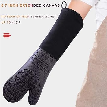 Extra Long Professional Silicone Oven Mitts With Quilted Liner, Heat Resistant Oven Gloves Silicone Oven Mitts And Pot Holders Long Sleeves Baking Gloves, Cooking Gloves Protect Your Hands Arm (Black)