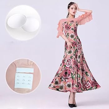 Amazon.co.jp: [RIKOUZY] 社交ダンスドレス ピンク花柄 フリル袖