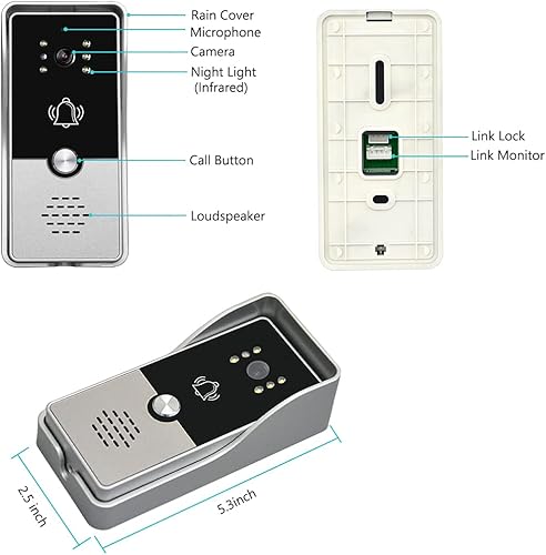 Miniatura 6 de Sistema de intercomunicación de timbre de video, kit de teléfono de puerta de video de 7 pulgadas, sistema de entrada de video con cable, cámara de