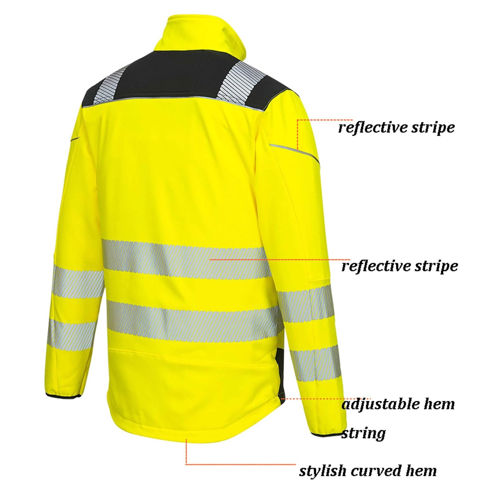 High Visibility Softshell Reflective Jacket, Men's Work Safety Jacket with Pockets & Zippers, Durable Workwear Coat chaleco reflectante