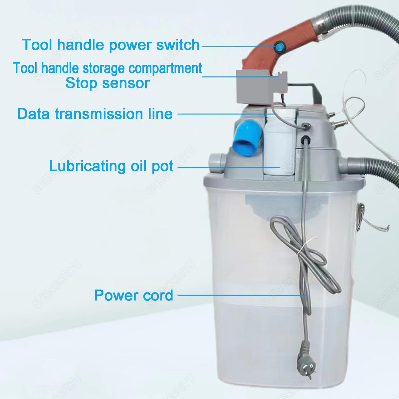 Cortadora de hilo eléctrica sin escobillas de un solo cabezal, ajustable 3000-28000r/min, máquina de corte automática de hilos con cubo de almacenamiento de 30 L para coser