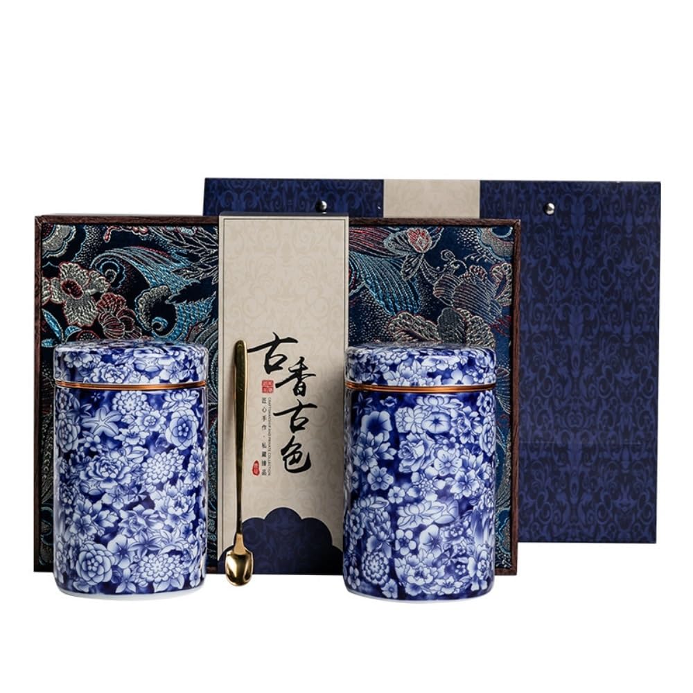 Barattoli per il Tè Sfuso Contenitore for la conservazione del tè sfuso, lattina sigillata in porcellana blu e bianca, lattina di tè vuota, set regalo con lattina singola/doppia Barattolo per il Tè Er