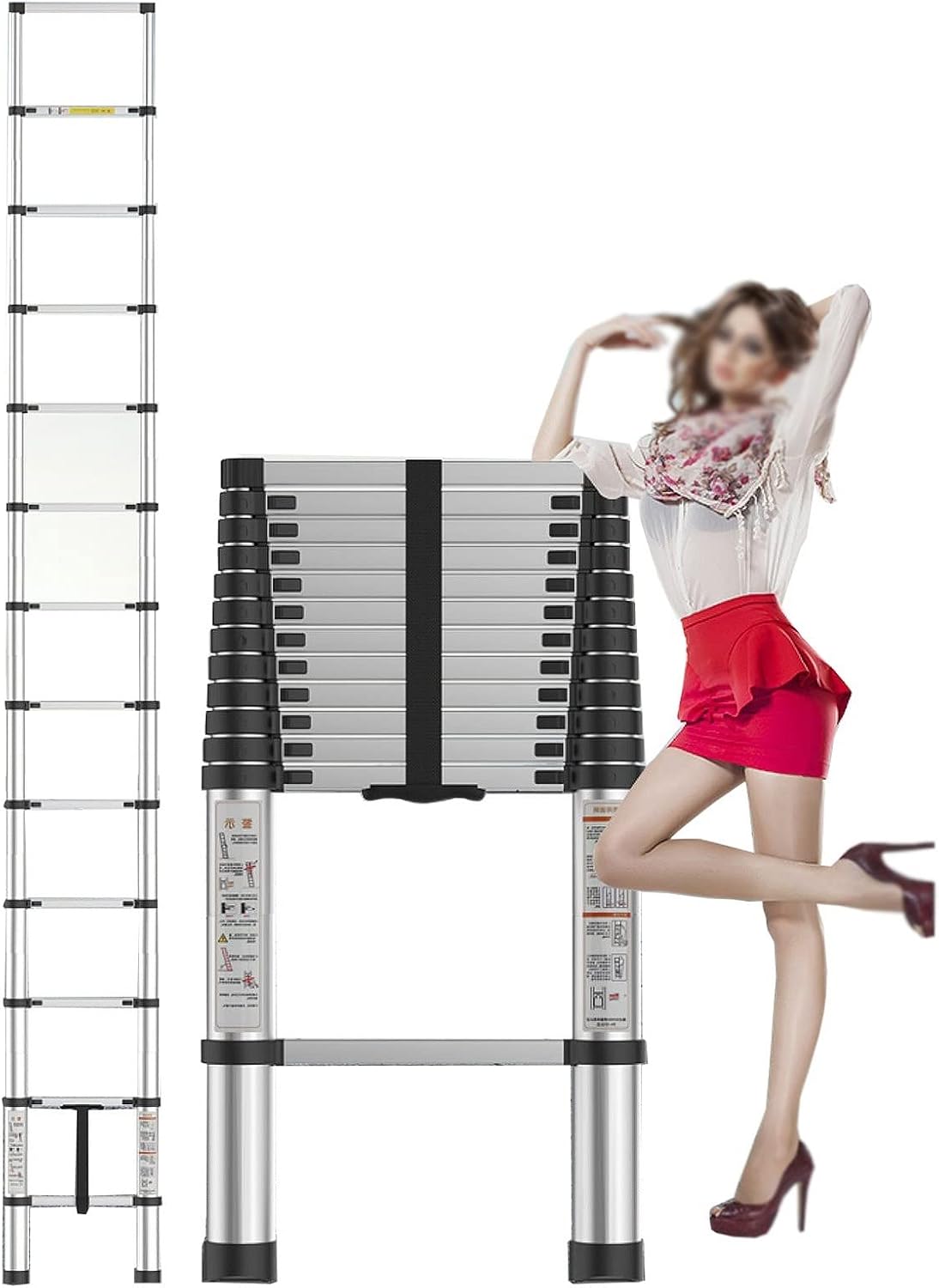 Extendable Ladders 7m/6m/5m/4m/3m/2m Aluminum Telescoping Ladder, Lightweight Portable Folding Ladder for Home, Outdoor Work, Max Load 330lbs (Color : Silver, Size : 3.9m/12.7ft)