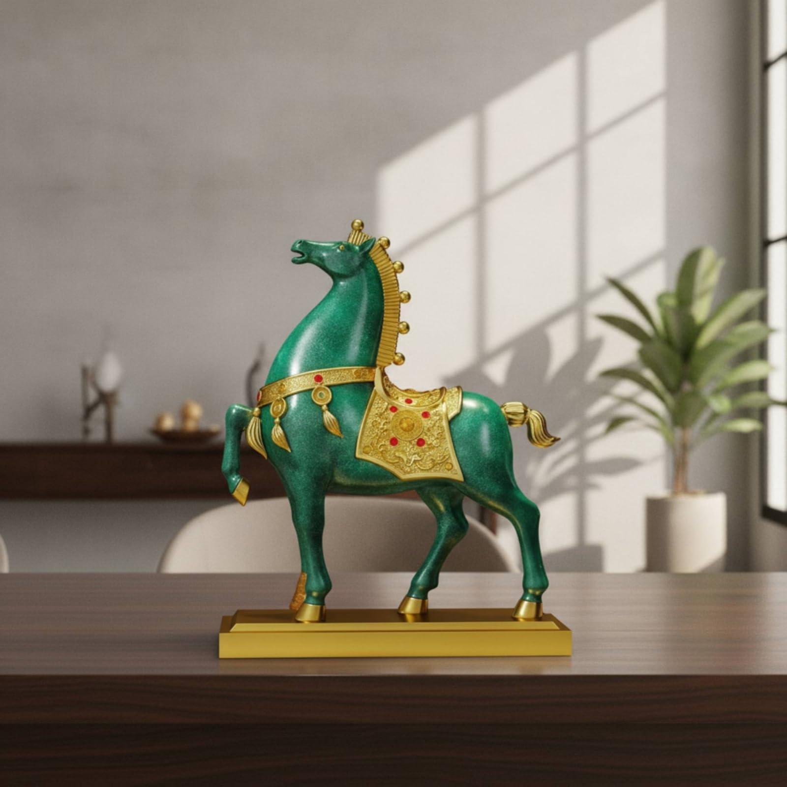 harayaa Figura de Caballo Decorativa Estatua Ornamental Escultura de Mesa Adorno Coleccionable con Peana Rectangular y Incrustaciones en Resina Sintética y, Rojo