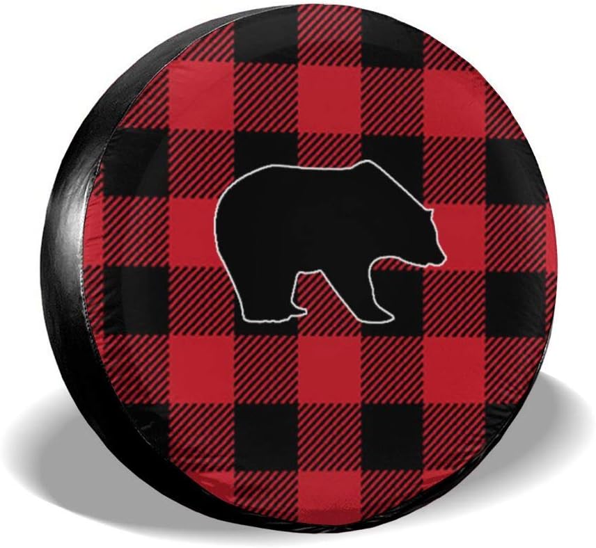 Red Buffalo Check Bear Black Plaid2 Car Auto Tire Cover Wheel Tyre Protector Diy Accessories