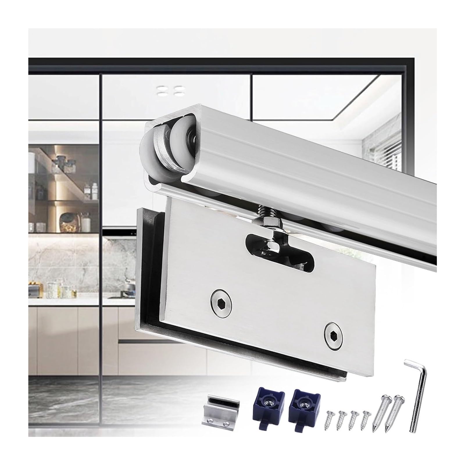 PALSINBY Sliding Glass Door Track Kit, Sliding Patio Glass Door Hardware Kit For 0.39-0.47 in(Silver,31in (78.7cm))