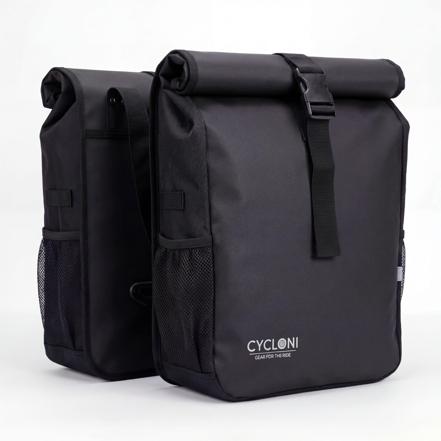 Glide Double Sacoche Vélo 48L - Noir | Porte-bagage arrière étanche | Imperméable rolltop pour vélo électrique