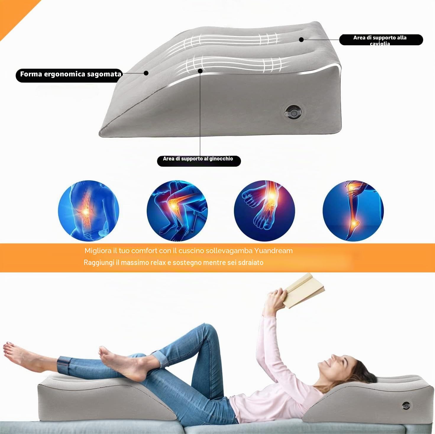 Cuscino per Sollevare le Gambe, Cuscino Vena per Elevare Le Gambe, Cuscino per Il Supporto A Cuneo per Pe Gambe, Migliorare Il Comfort e Migliorare Il Sonno