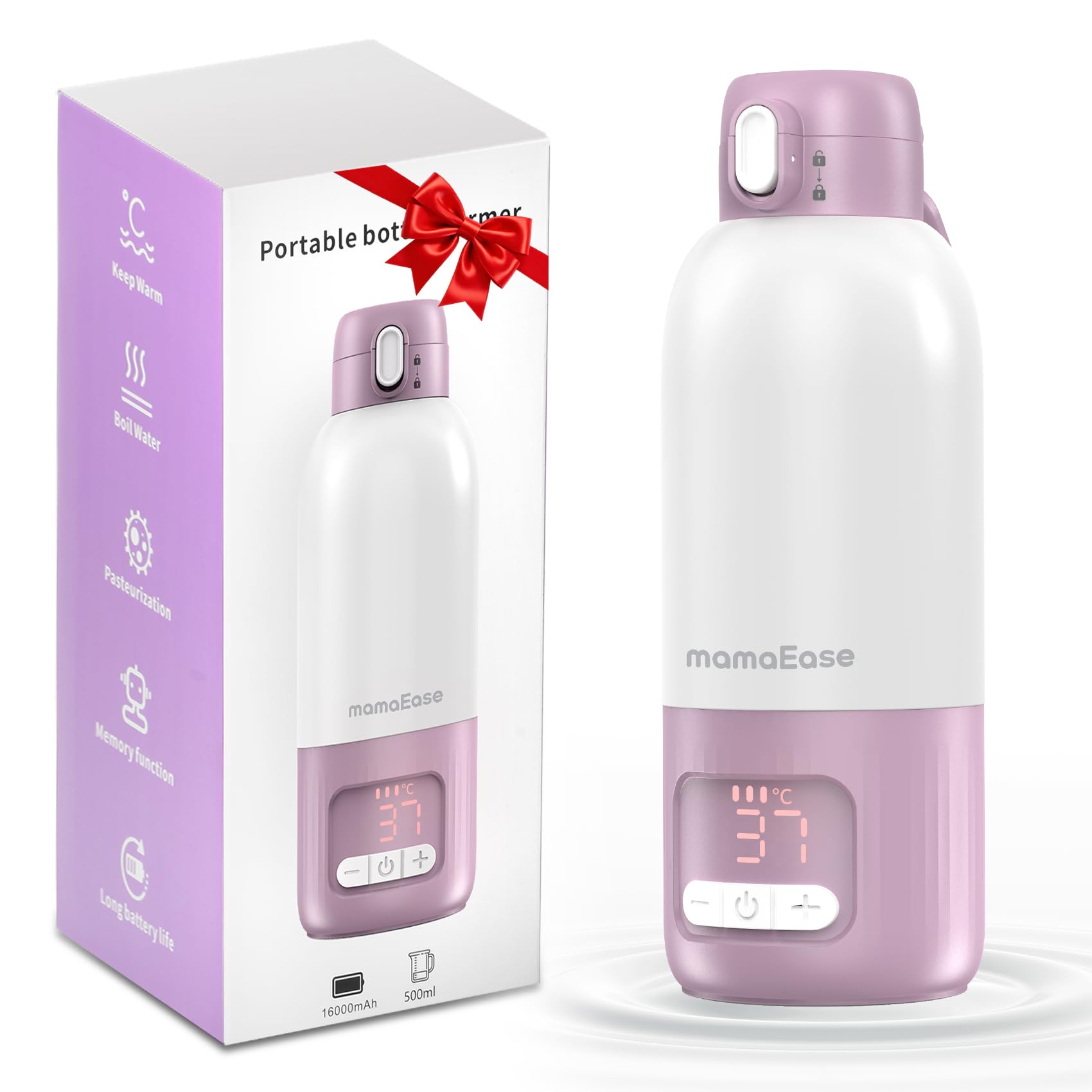 Tragbarer Baby Flaschenwärmer für Unterwegs | Pasteurisier-Funktion + 500ml Kapazität + 16000mAh-Akku | 2 Heizmodi für Muttermilch & Wasser | Schnellaufheizen & Kochfähig