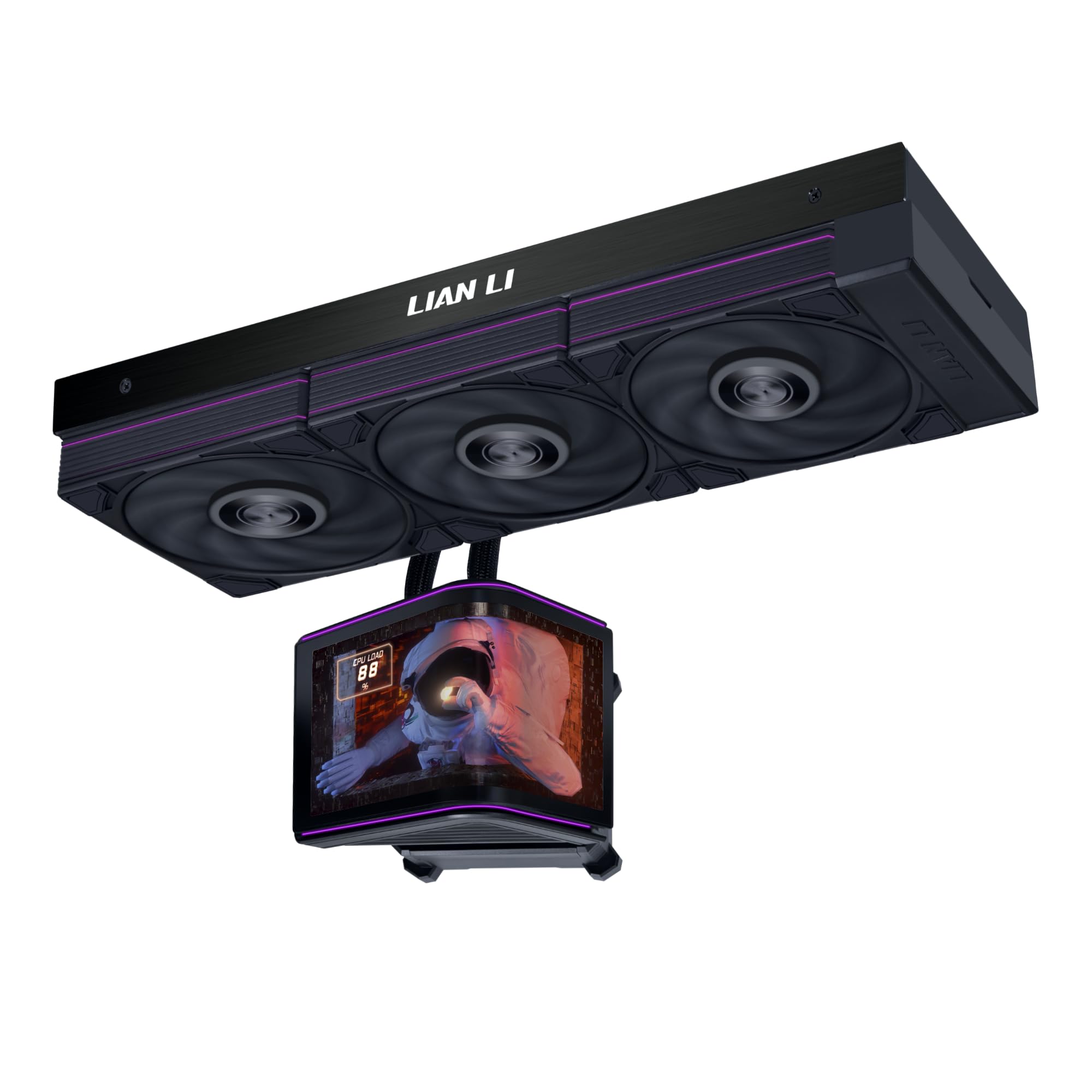 Lian Li Hydroshift II OLED Curved 360P28 V2 - Enfriador líquido para CPU - AIO de 360 mm - Ventiladores P28V2 de 3 x 120 mm - Pantalla de 6.66 pulgadas - Efectos de animación 3D - Daisy-Chain, LGA