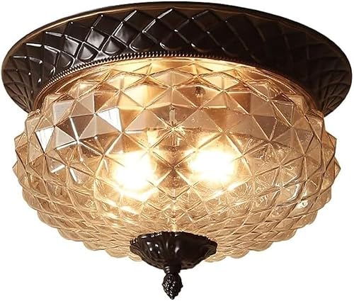 Miniatura 1 de VUCICA Lámpara de techo semiempotrada de metal vintage, lámpara de techo con pantalla de vidrio de 2 luces, lámpara de techo para pasillo americano,