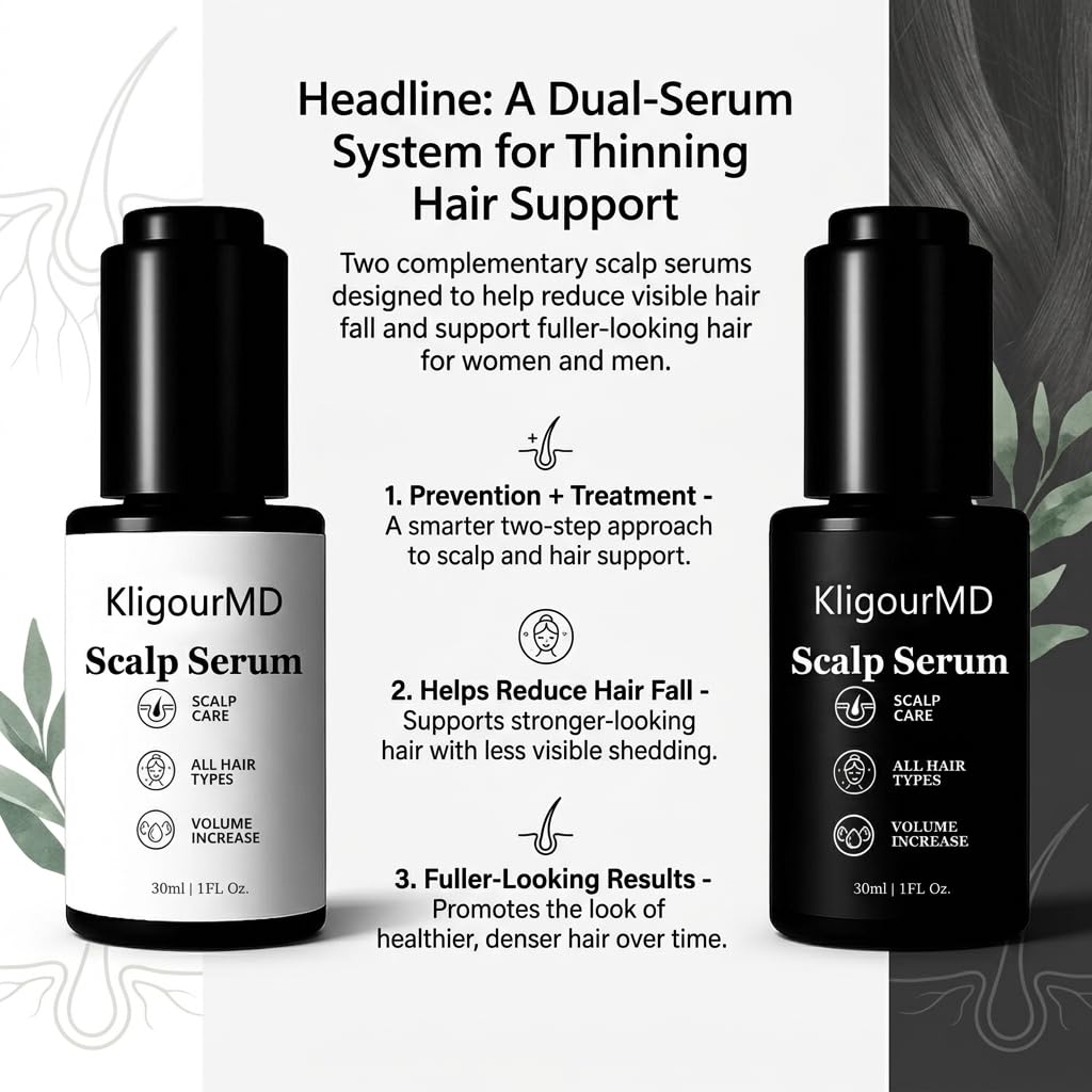 Official KligourMD Hair Serum Bundle, Thinning Hair Treatment with Plant-Based Actives, Prevention & Treatment Scalp Serum Bundle for Men & Women, Reduces Hair Fall | Women & Men