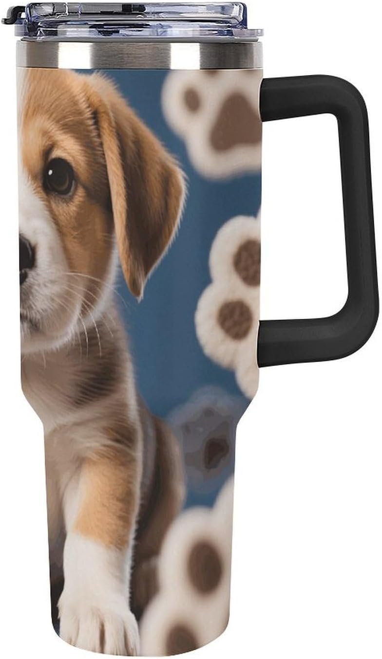 40 Oz Tumbler with Straw And Lid Puppy Dog Paw Insulated Travel Coffee Mug Stainless Steel Water Bottle Vacuum Insulated Tumblers for Sport Work Car Travel Weekends