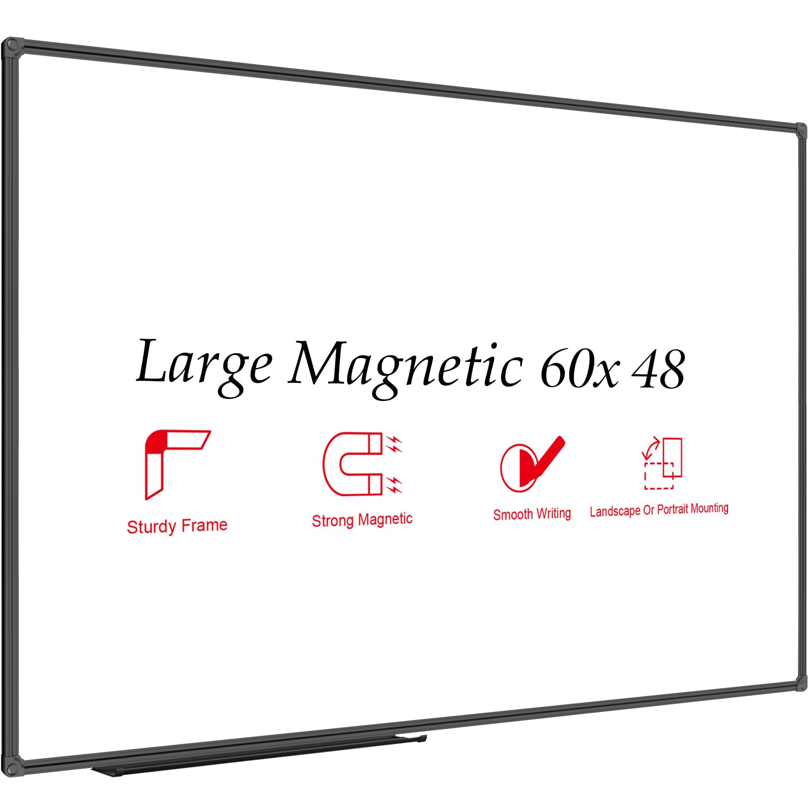 Photo 1 of JILoffice Large Magnetic White Board, Dry Erase Board 60 x 48 Inch, Black Aluminum Frame Wall Mounted Board for Office Home and School