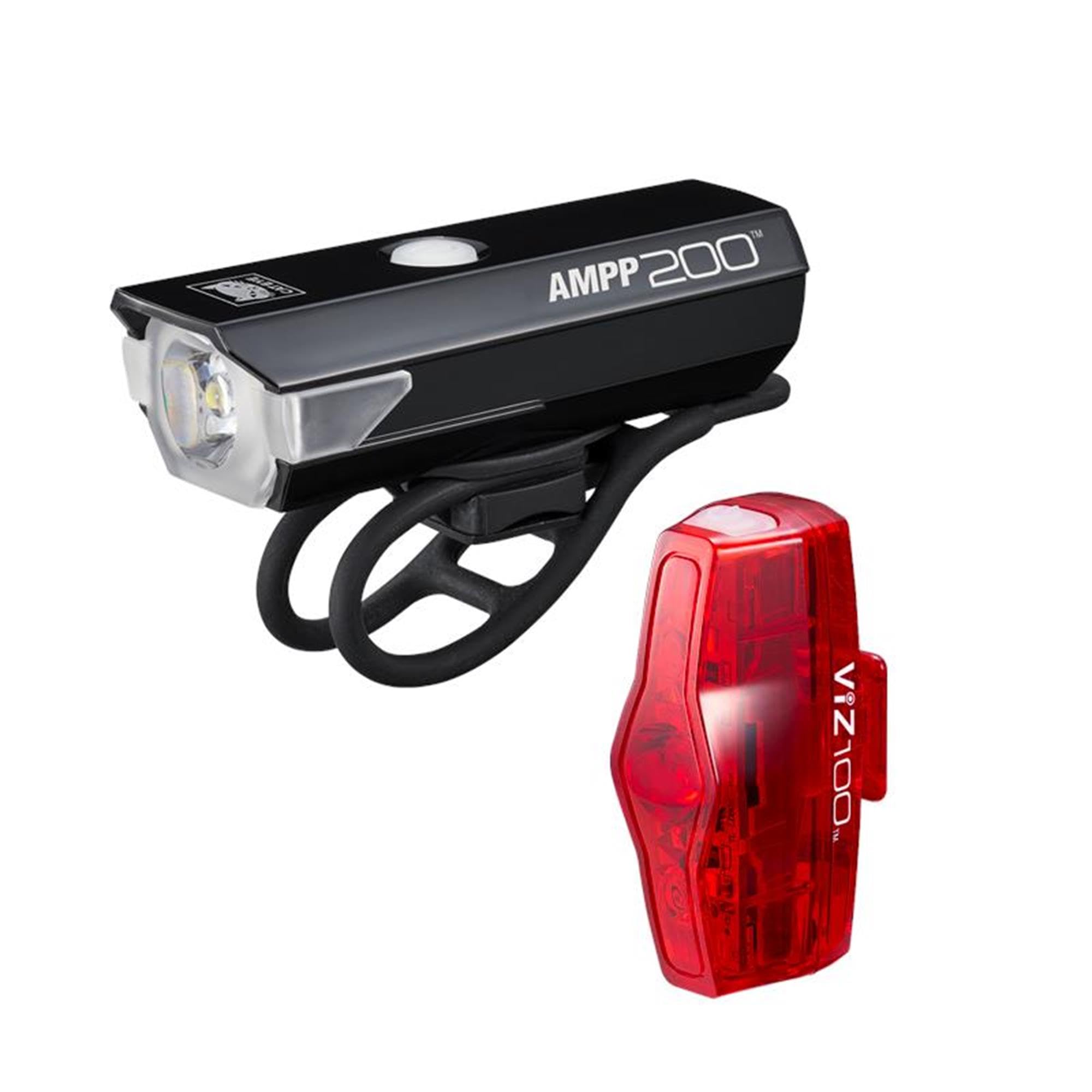 CatEye AMPP 200 / VIZ 100 Bike Light Set – USB Rechargeable Front & Rear Bicycle Lights for Night Riding, Safety & Visibility