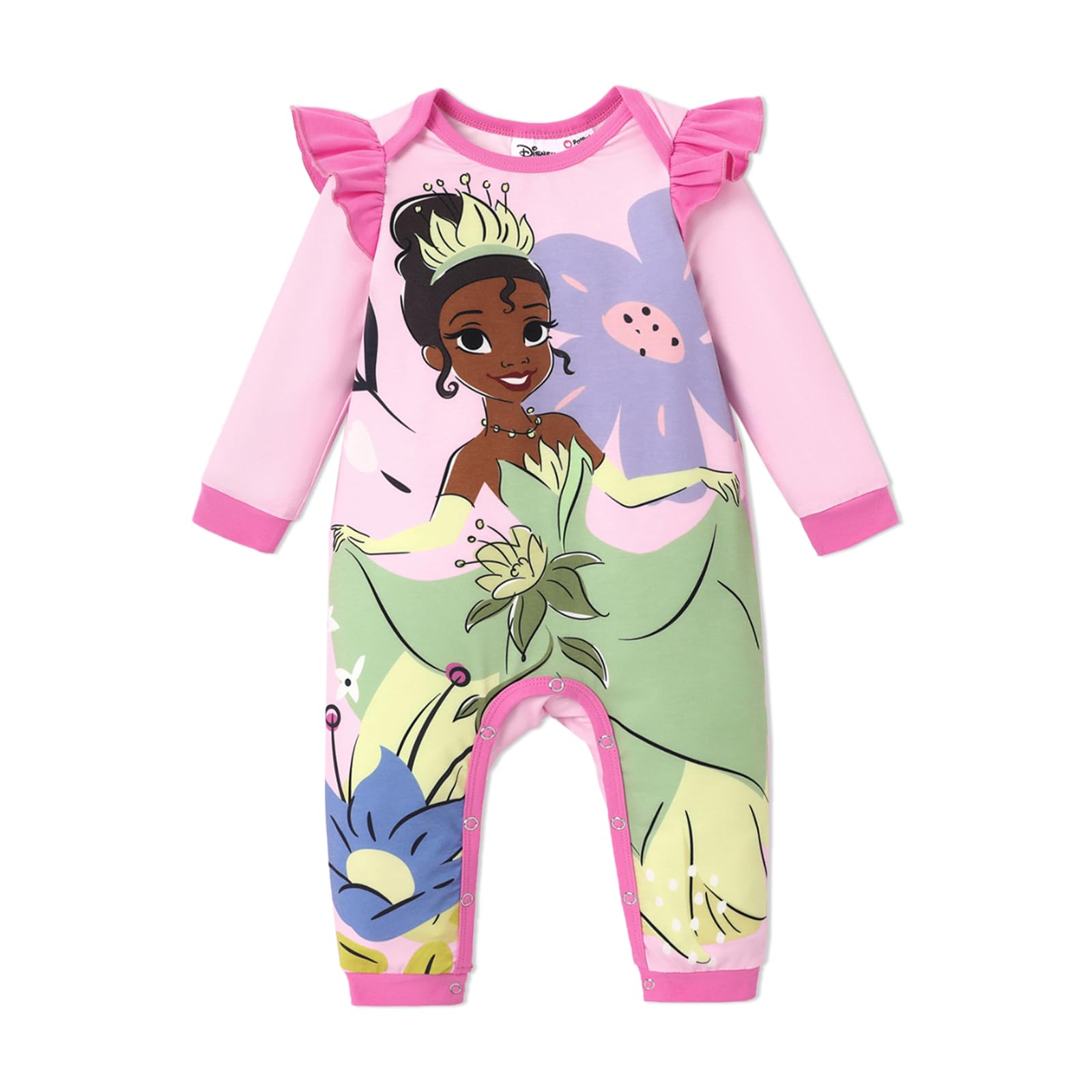 DisneyPrincess Rapunzel Ariel Belle Jasmine Aurora Baby Girls Ruffle Long Sleeve Romper Newborn to Toddler