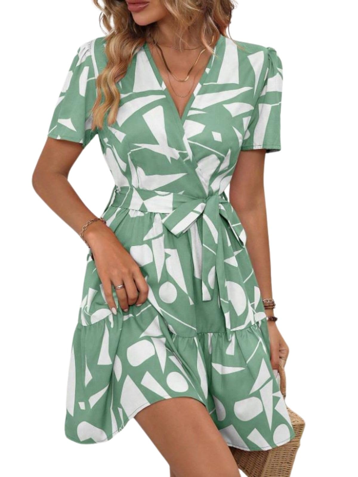Leriya Fashion Women Fit And Flare Viscose Rayon Western Above The Knee Party Dress (Lf-Wd1264_Green, Large