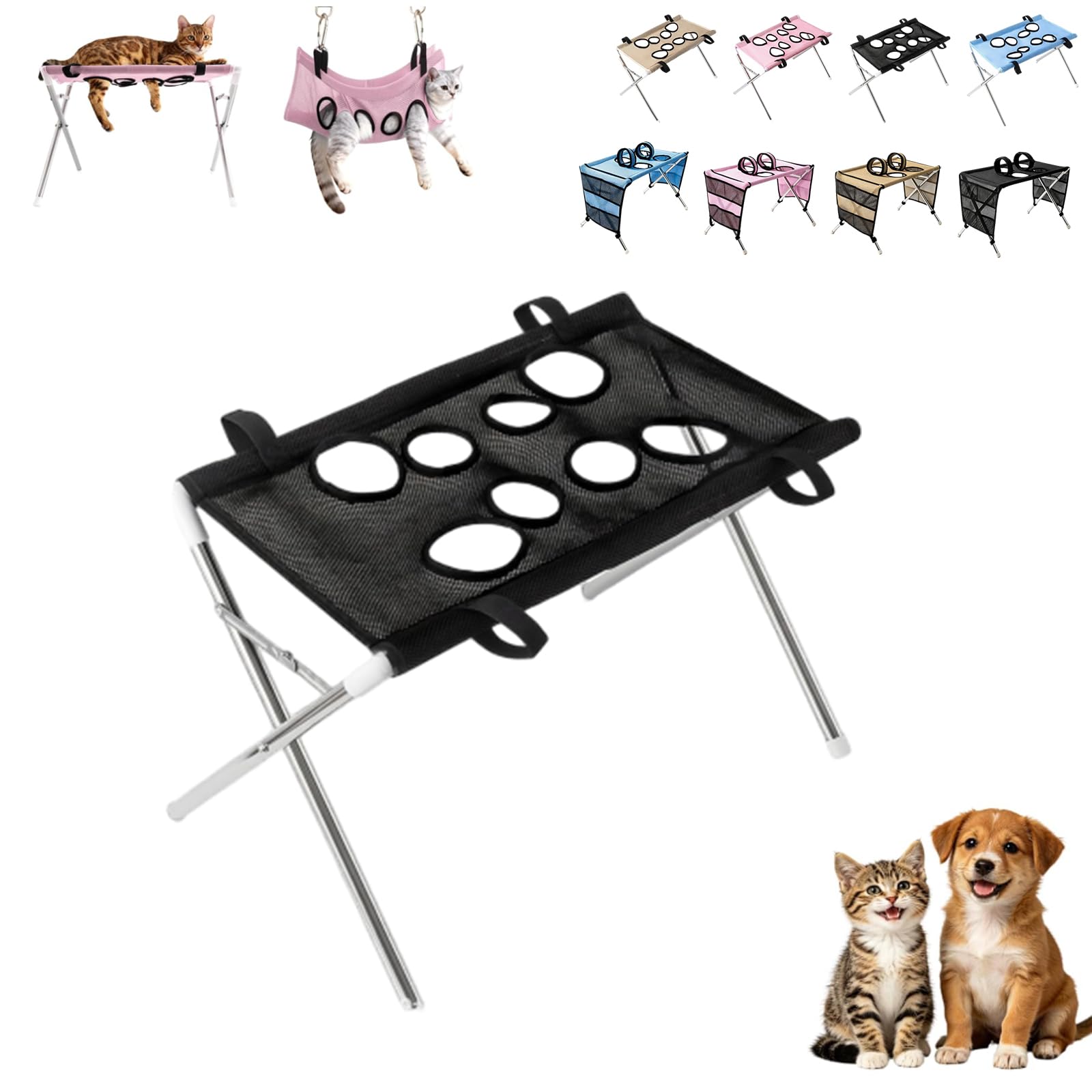 Dog Grooming Hammock, Foldable Pet Bathing Stand, Detachable (Black A)