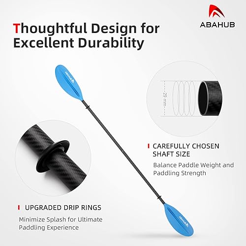 Miniatura 4 de Abahub 1 pala de kayak de carbono, remos de kayak de 90.5 pulgadas para canotaje, canoa con correa de remo gratis, eje de fibra de carbono,