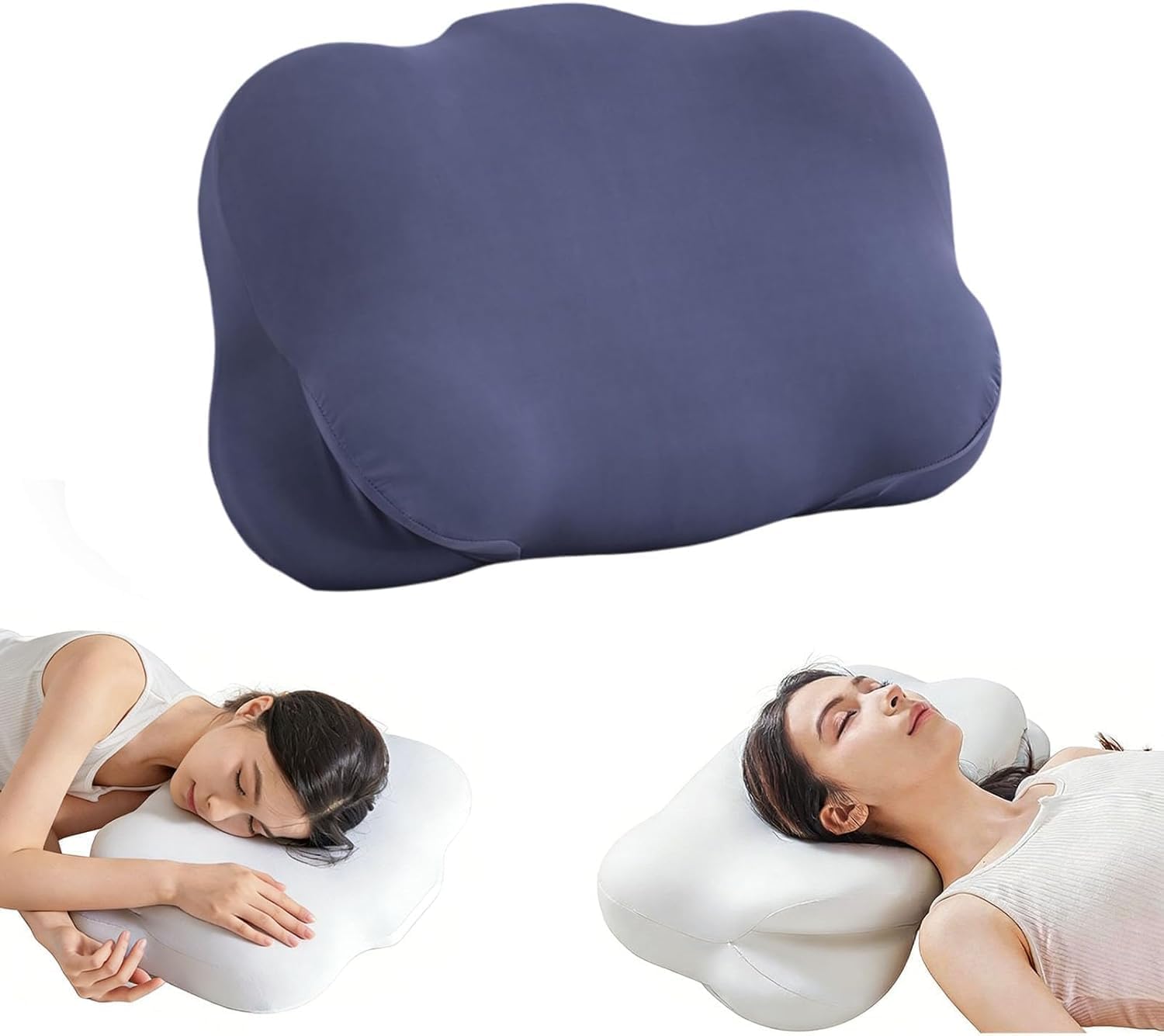 Ergonomic Cloud Memory Foam Pillow - Side Sleepers Pillow Ergonomic Memory Foam Pillows, Adjustable Neck Support Pillow with Cooling Breathable Cover for Side Back Stomach Sleepers (Dark Blue)