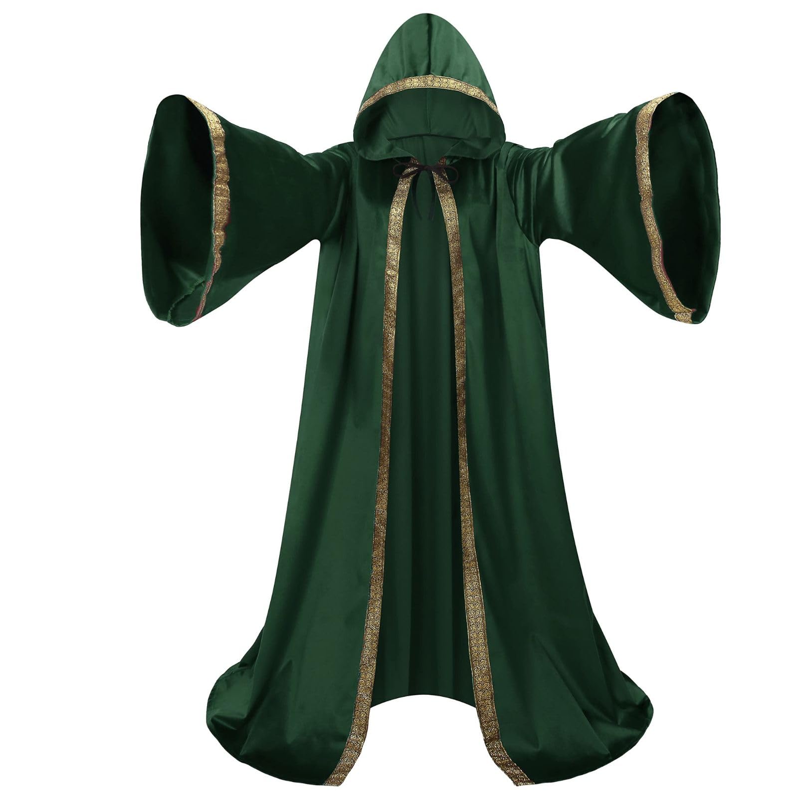 RRCBMD Wizard Cape Hooded Wizard Robe Men Cloak with Sleeves Robe Costume Wizard Outfit Wizard Robes Adult Men (Green-150CM)