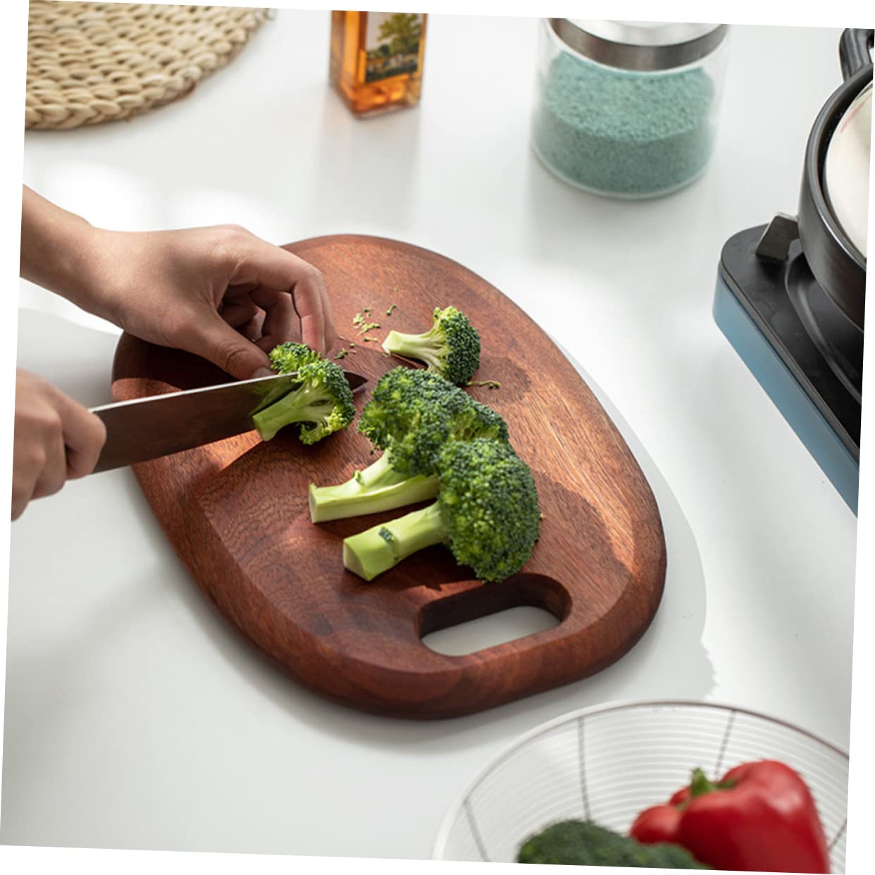 TOPBATHY Planche à Découper en Bois Massif avec Trou Réversible 36 6 5 5 Pouces Planche à Découper en Bois pour Cuisine