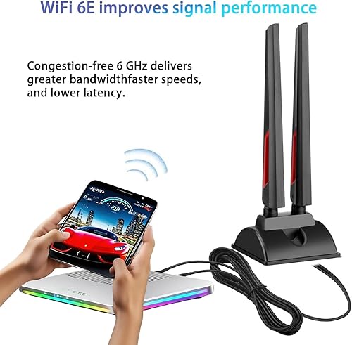 Miniatura 2 de Antena WiFi 6E 6GHz 5GHz 2.4GHz Gaming Antena WiFi Base magnética con cable de extensión de 6.5 pies para computadora de escritorio PC Tarjeta PCIe