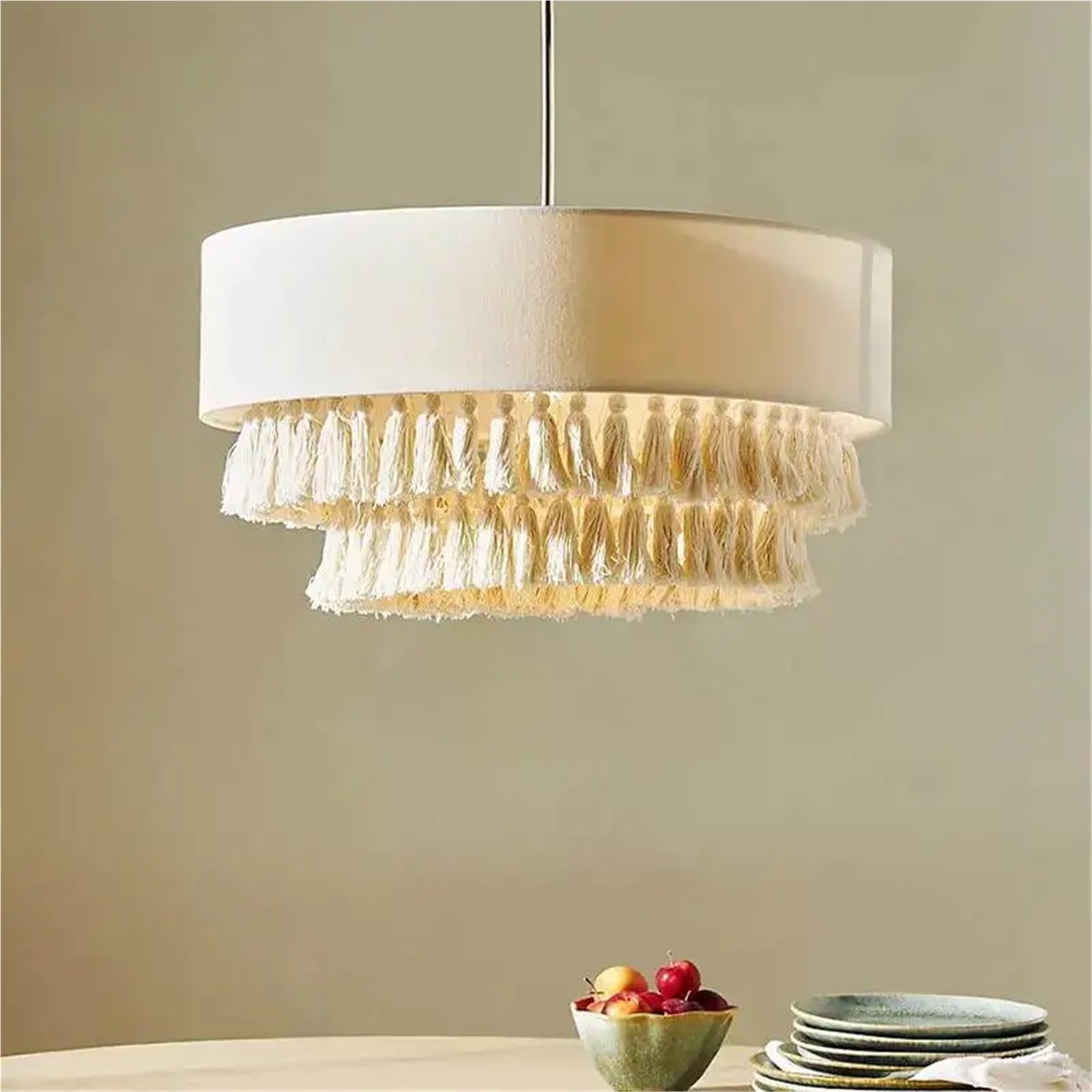 KXEcoLife Japanese Retro Fabric Ceiling Chandelier Living Room Bedroom Restaurant Pendant Lights Decor Lamp Fixtures