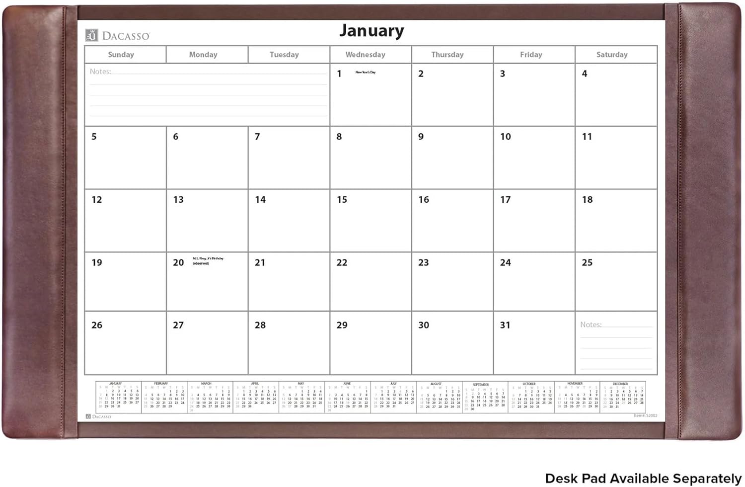 2025 Desk Pad Monthly Calendar Refill/Insert, 32.875" x 18.875", Dacasso (S2002 / S2002-O)