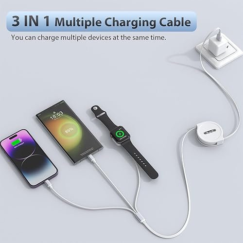 Miniatura 2 de Cable de carga retráctil 3 en 1 para Apple iPhone y Watch, cargador iWatch para automóvil, cable de carga rápida multiUSB, USB A a