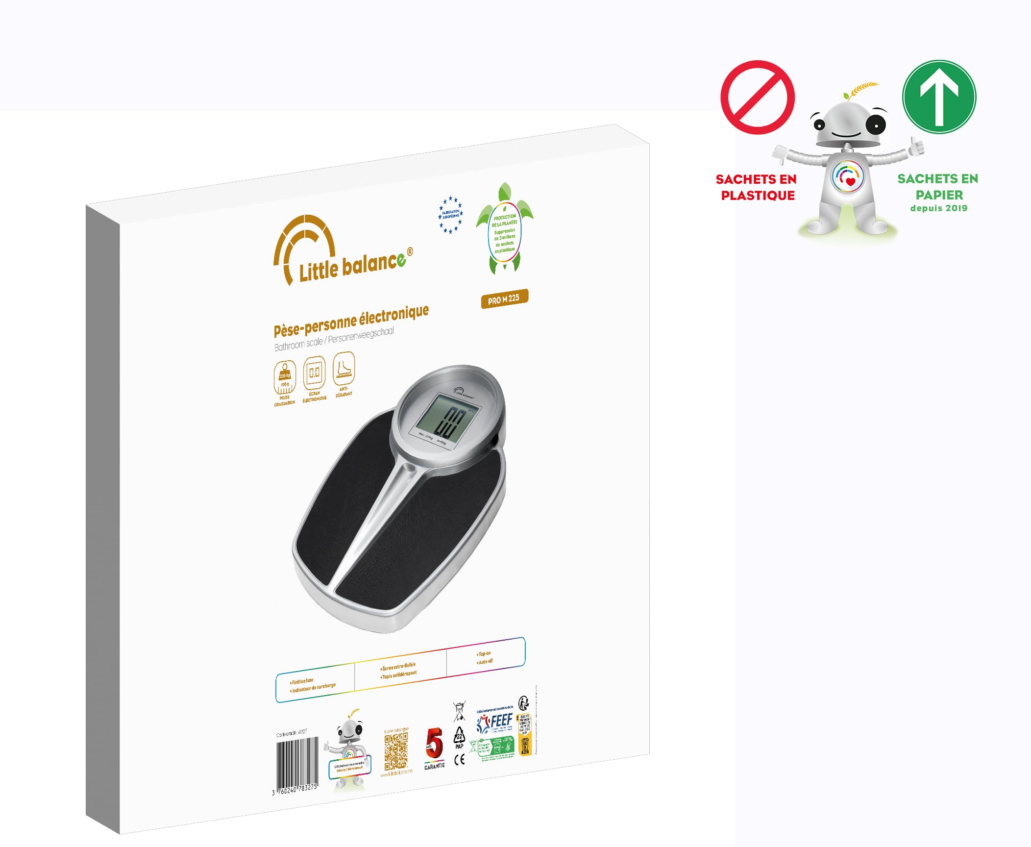 Pese-personne - LITTLE BALANCE - 8327 - PRO M 225 - Balance électronique - 225 kg / 1 kg - Noir / Argent