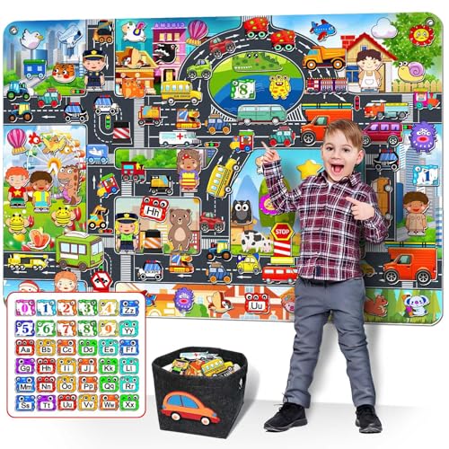 200 PCS Felt Board Story Set for Toddlers with Storage Bag City Car Traffic Themed 40 X 28 inch Teaching Wall Flannel Board Kit for Preschool Activity Early Learning Interactive Storytelling(Darkgrey)