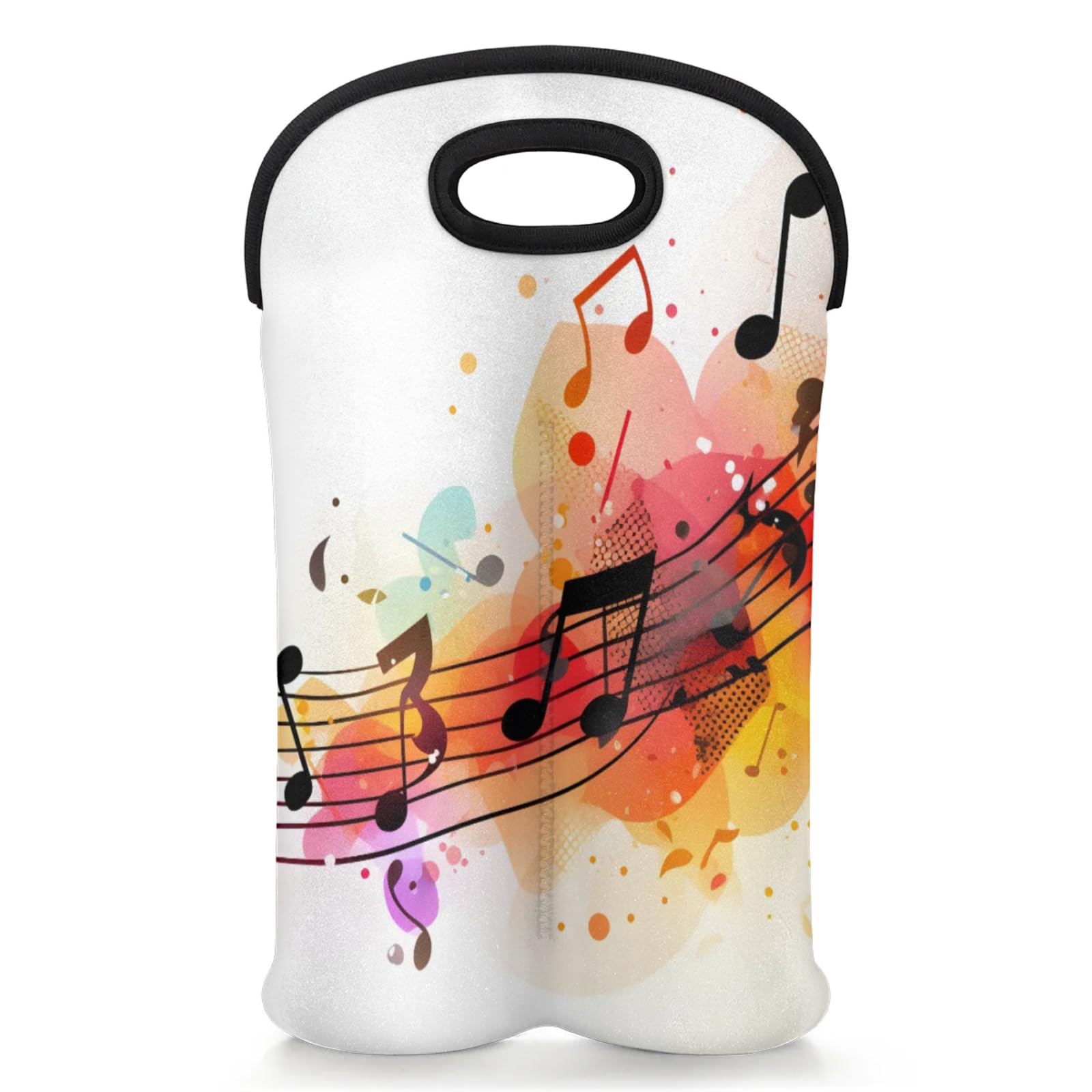 GzLeyigou 2 Bottles Musical Notation Wine Bag Sleeve Totes Neoprene Protective Wine Carrier Bag for Wine,Water, Champagne, Beer, Baby Bottles,Gift 14.5 x 10 Inches