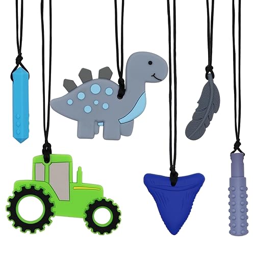 Collares masticables para niños sensoriales, 6 piezas de collar masticable para niños y niñas para masticar morder y dentición, collares masticables