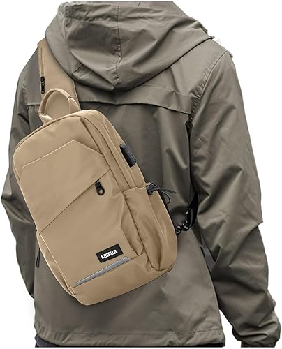 Miniatura 9 de Khaki Sling Bag for Men women, Small Anti Theft One Strap Motorcycle Backpack, Mini Sling Tactical Chest Bag Daypack Crossbody Sling Backpacks for