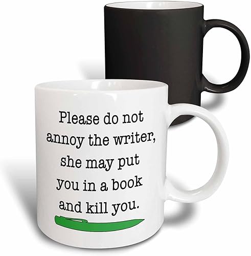 Vista 19 de 3dRose "Please Do Not Annoy The Writer Green" - Taza de cerámica, 11 onzas, color morado Blanco