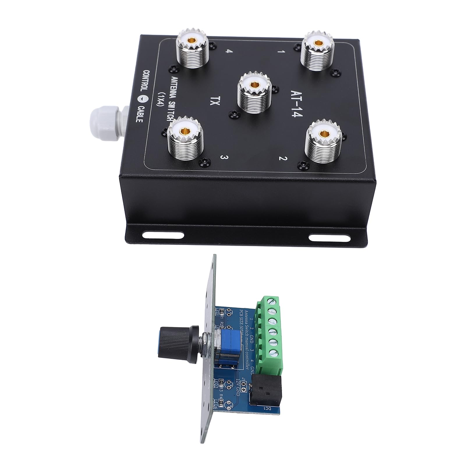 Generic Kit de Commutateur D'antenne Coaxial HF à 4 Canaux Durables, 1 Sortie 1.8-60MHz pour la Diffusion Radio Amateur (* Interrupteur AT14 + * kit de contrôleur)