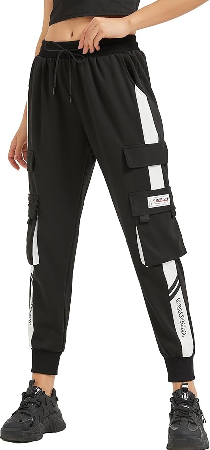 MEINVQIAOTI Straat Harajuku, zwarte cargobroek voor dames, losse rechte shorts, zwarte broek met kettingen, zwart, XXL