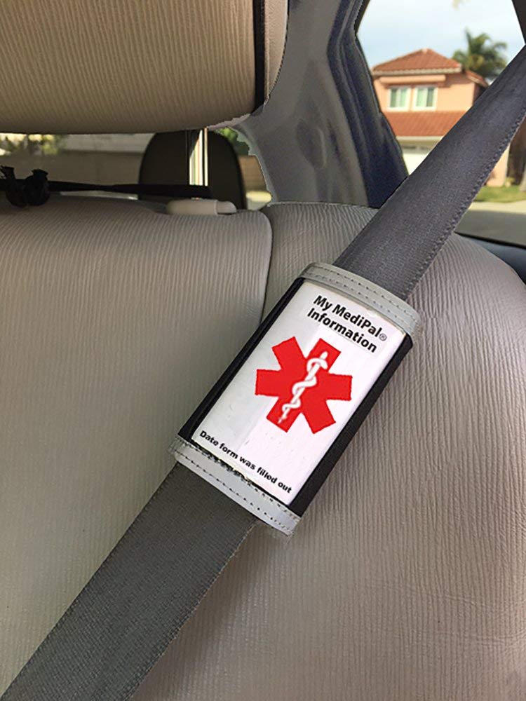 MediPal Medical Alert ID on Seatbelt Covers Shoulder Strap, w/Emergency Medical info for Autism Awareness, an Allergy ID, Seizure Alert, Diabetic ID, Dementia Product for Elderly + Medication List