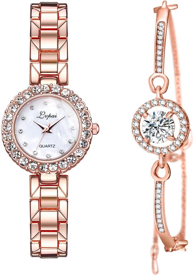 Womens Watch Gifts Set with Bracelet Rose Gold for Lady Female Elegant Luxury Wrist Watches Ladies Stylish Bracelet Watches