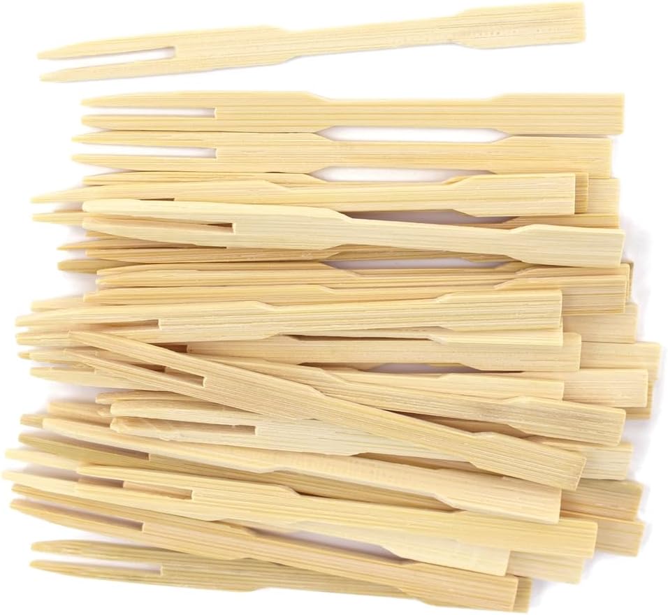 BambooMN Premium 3.5" Bamboo Mini Cocktail Tasting Forks Fruit Picks Party Supplies, 2000 Pieces