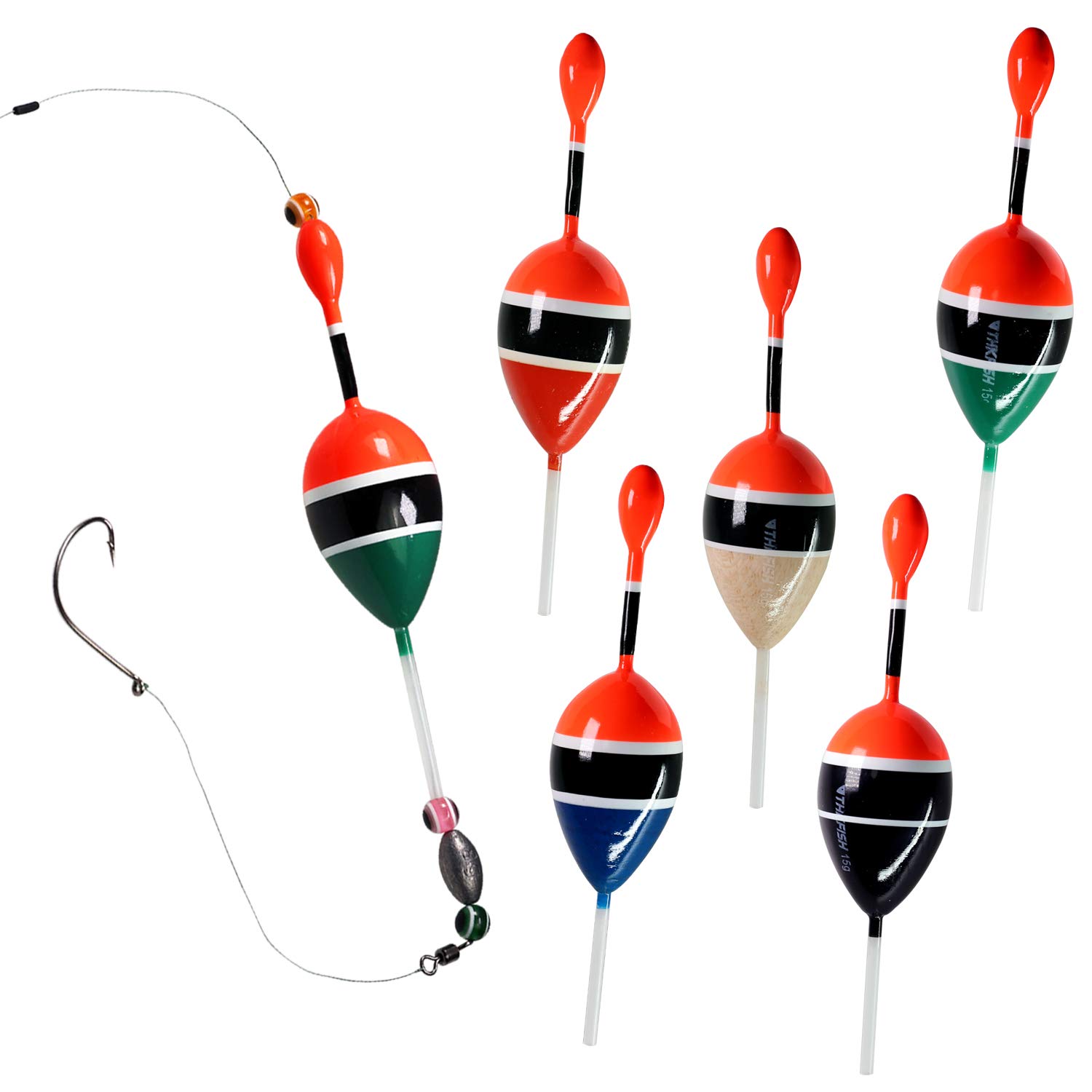 Lot de 5 flotteurs pour pêche en eau salée et en eau douce - 5-14 g - Pour crapet, perche, truite