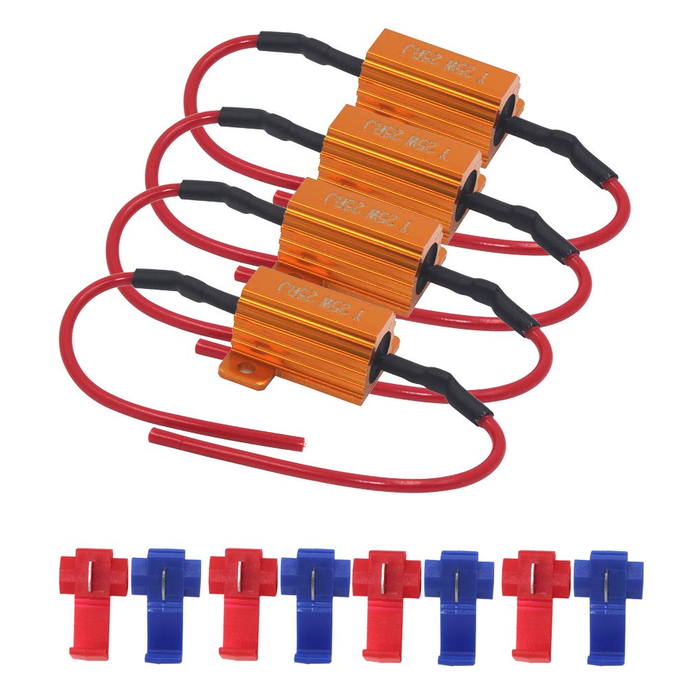 Yolu 4Pcs 25W 25Ohm Load Resistors, Fix LED Bulb Fast Hyper Flash Turn Signal Blink Error Code with 8pcs Quick Splice wire Clip